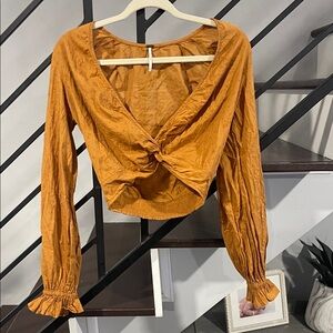 Free People 100% Cotton Crop Top Stretch Waist Low Cut Western Boho Small